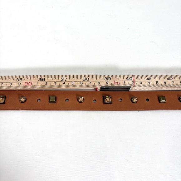 J. Crew Studded Jeweled Brown Leather Belt Brass Buckle Women Size L Glam Boho - Picture 6 of 7